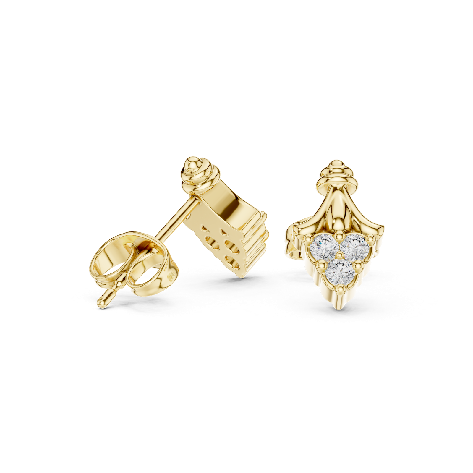 14K Solid Gold Lab Diamond Leaf Cluster Earrings, Yellow Gold, view 1