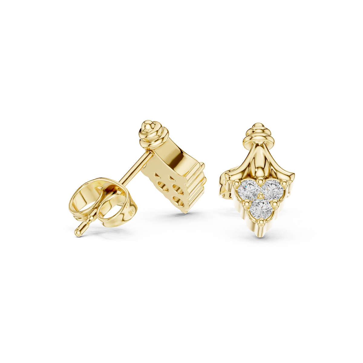 14K Solid Gold Lab Diamond Leaf Cluster Earrings, Yellow Gold, view 1