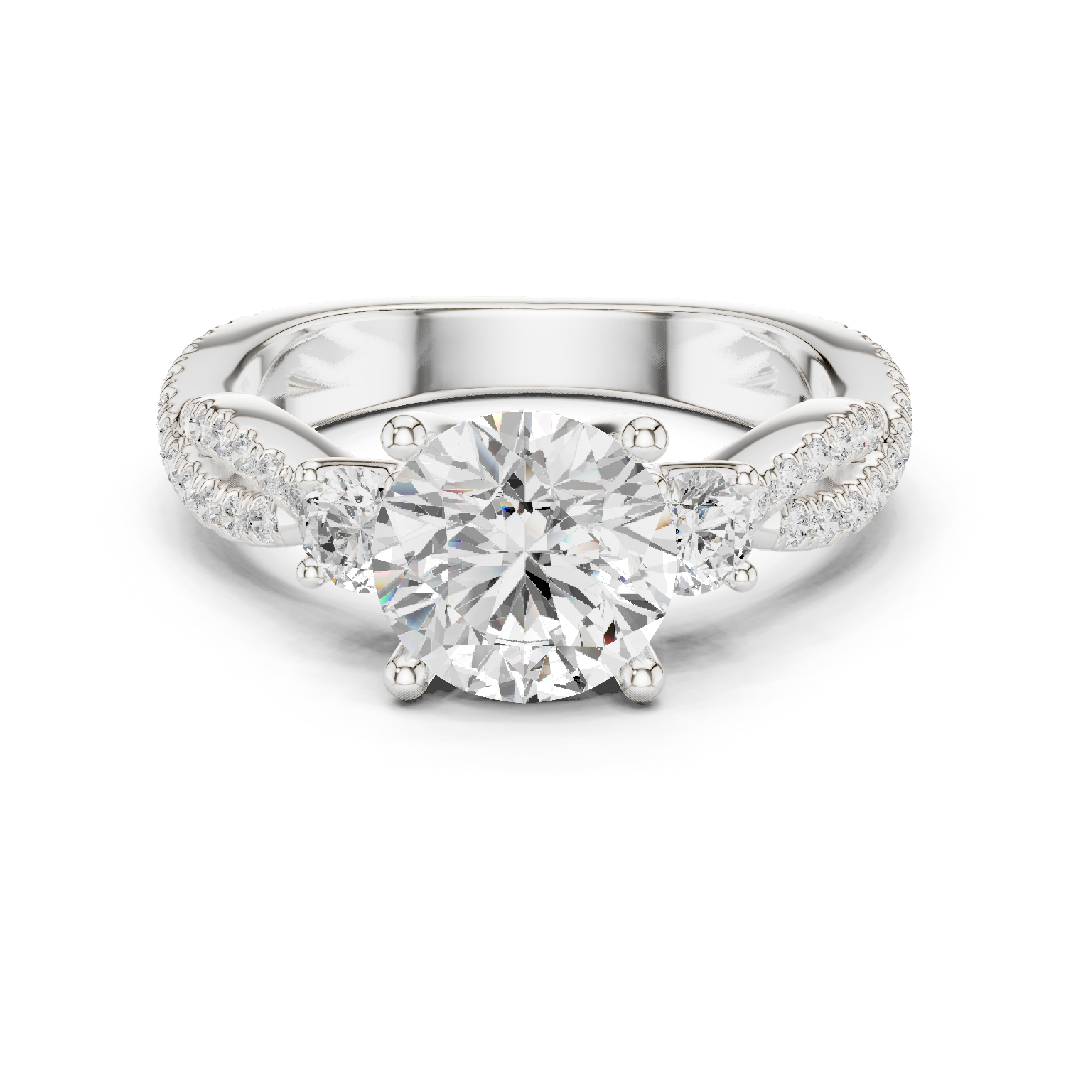 Gold Ring DDLR-281, Round center stone, White Gold