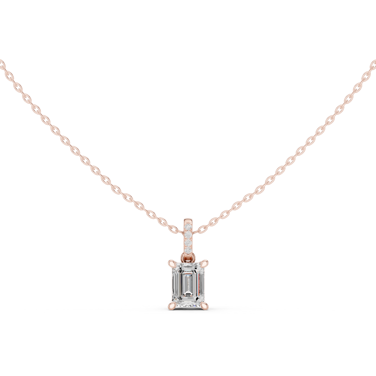 Gold Jewelry, Emerald center stone, Rose Gold