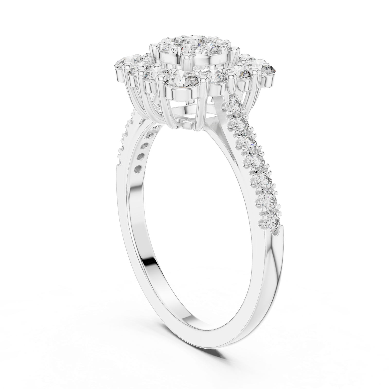 14K Solid Gold Lab Diamond Halo Ring, White Gold, view 1