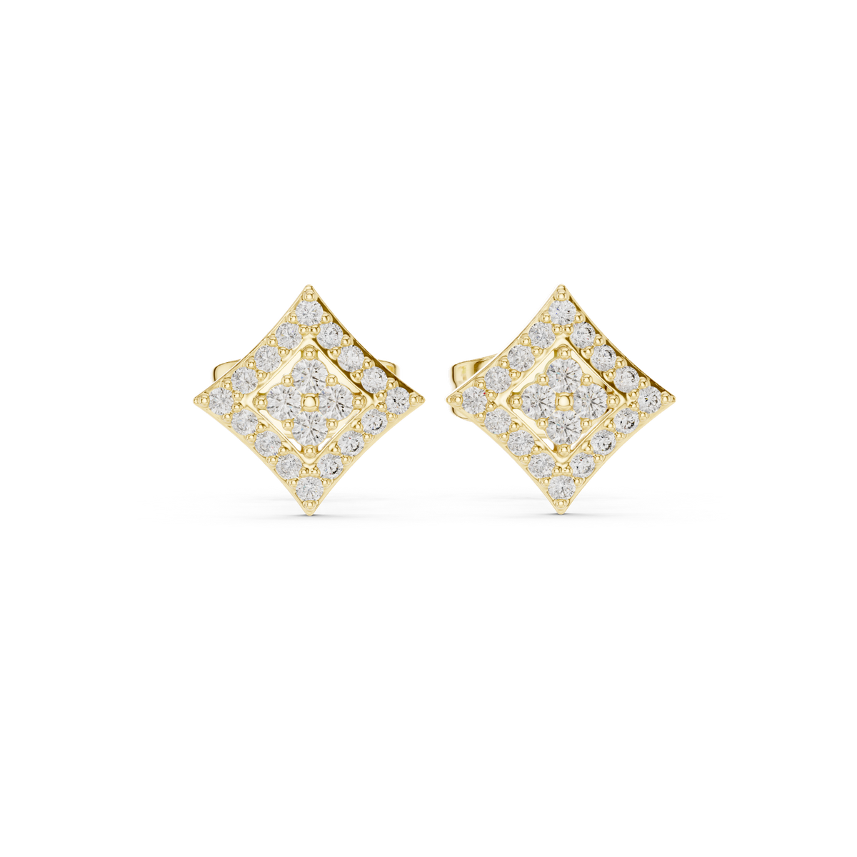 14K Solid Gold Lab Diamond Cluster Earrings, Yellow Gold