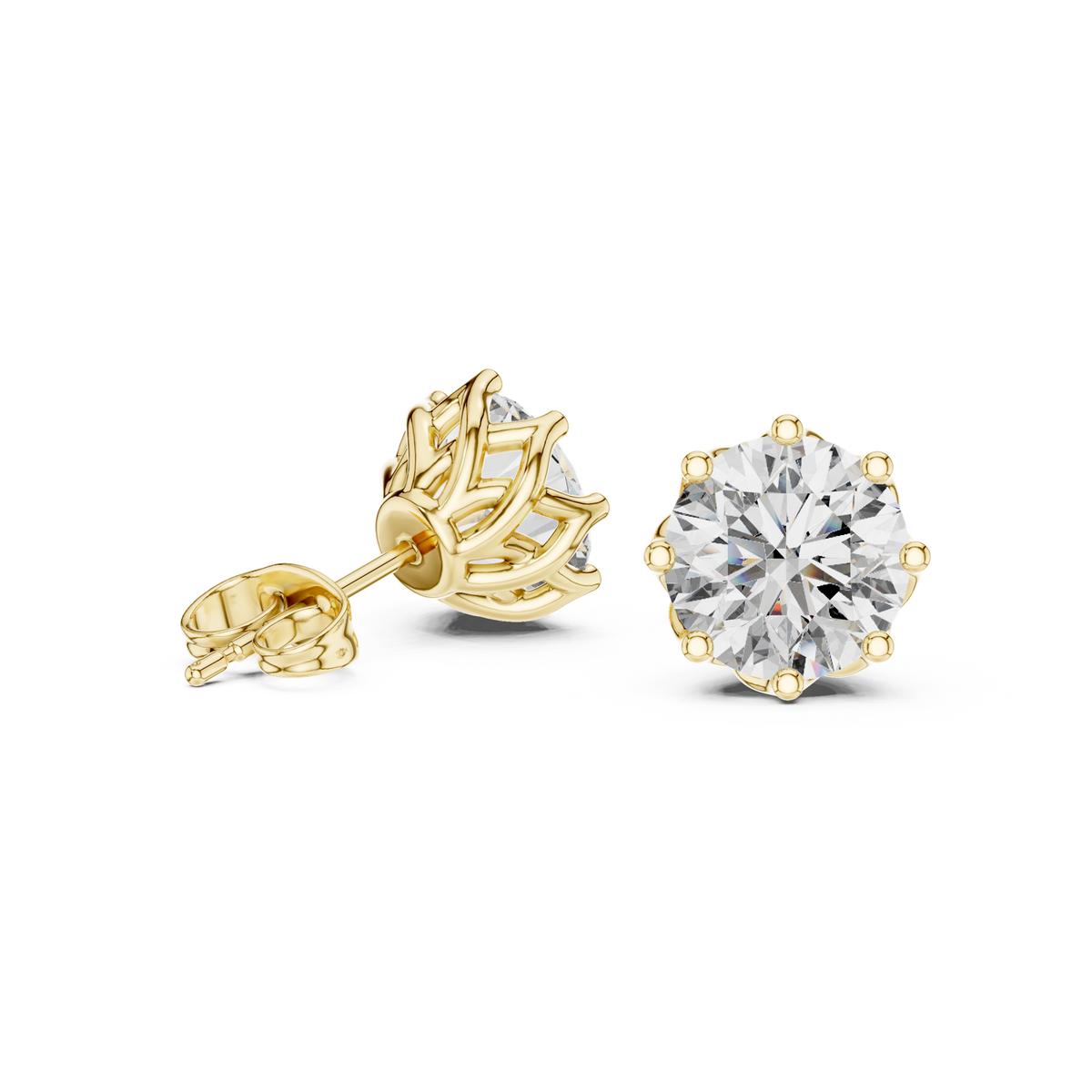 14K Solid Gold Lab Diamond Stud Earrings, Yellow Gold, view 1