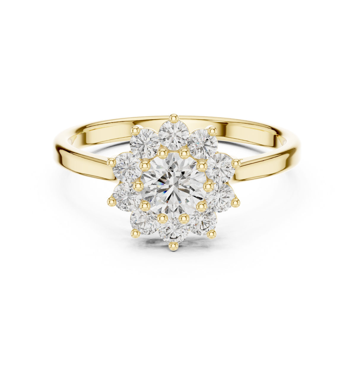 14K Solid Gold Lab Diamond Halo Ring, Yellow Gold