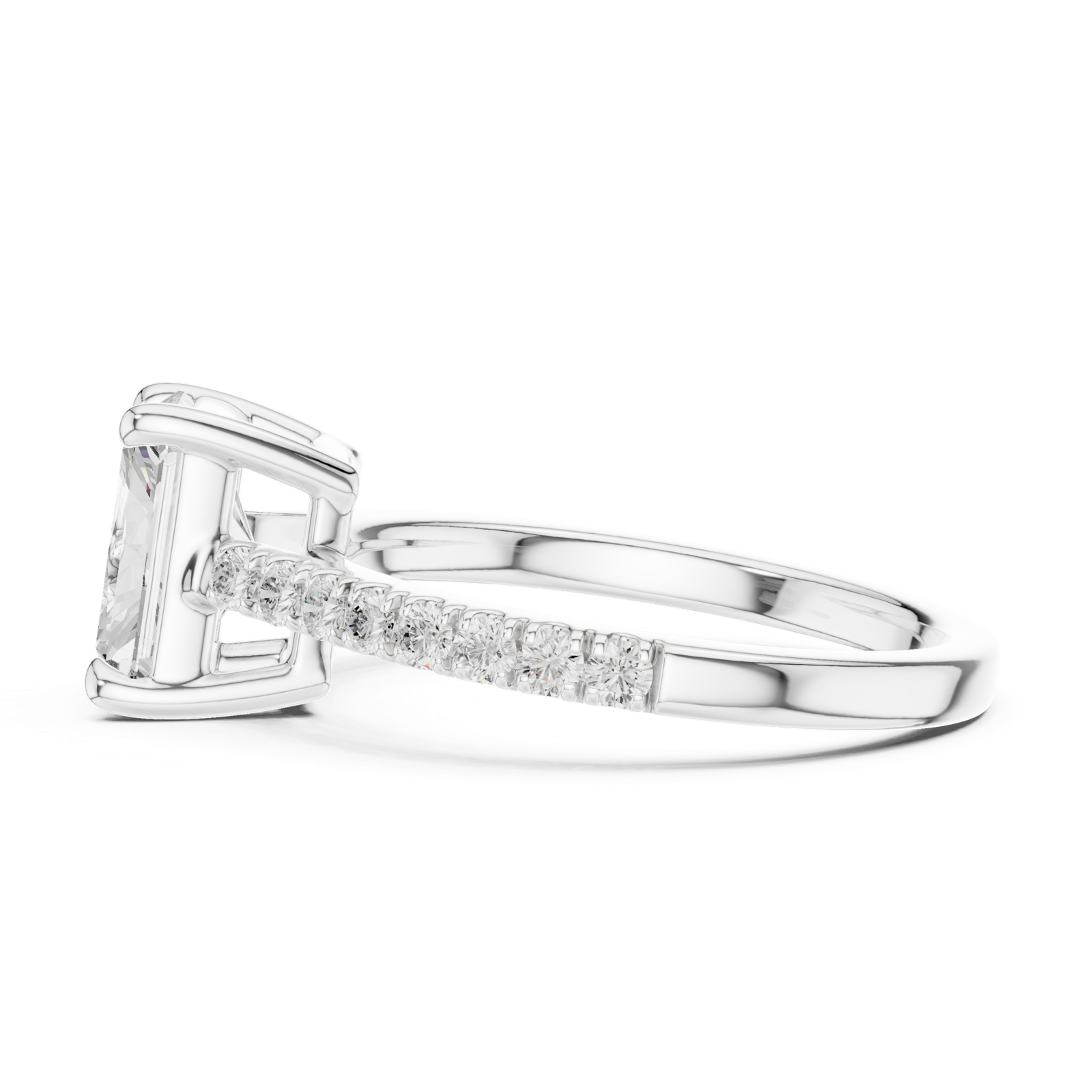 Gold Ring DDLR-039, Radiant center stone, White Gold, view 3