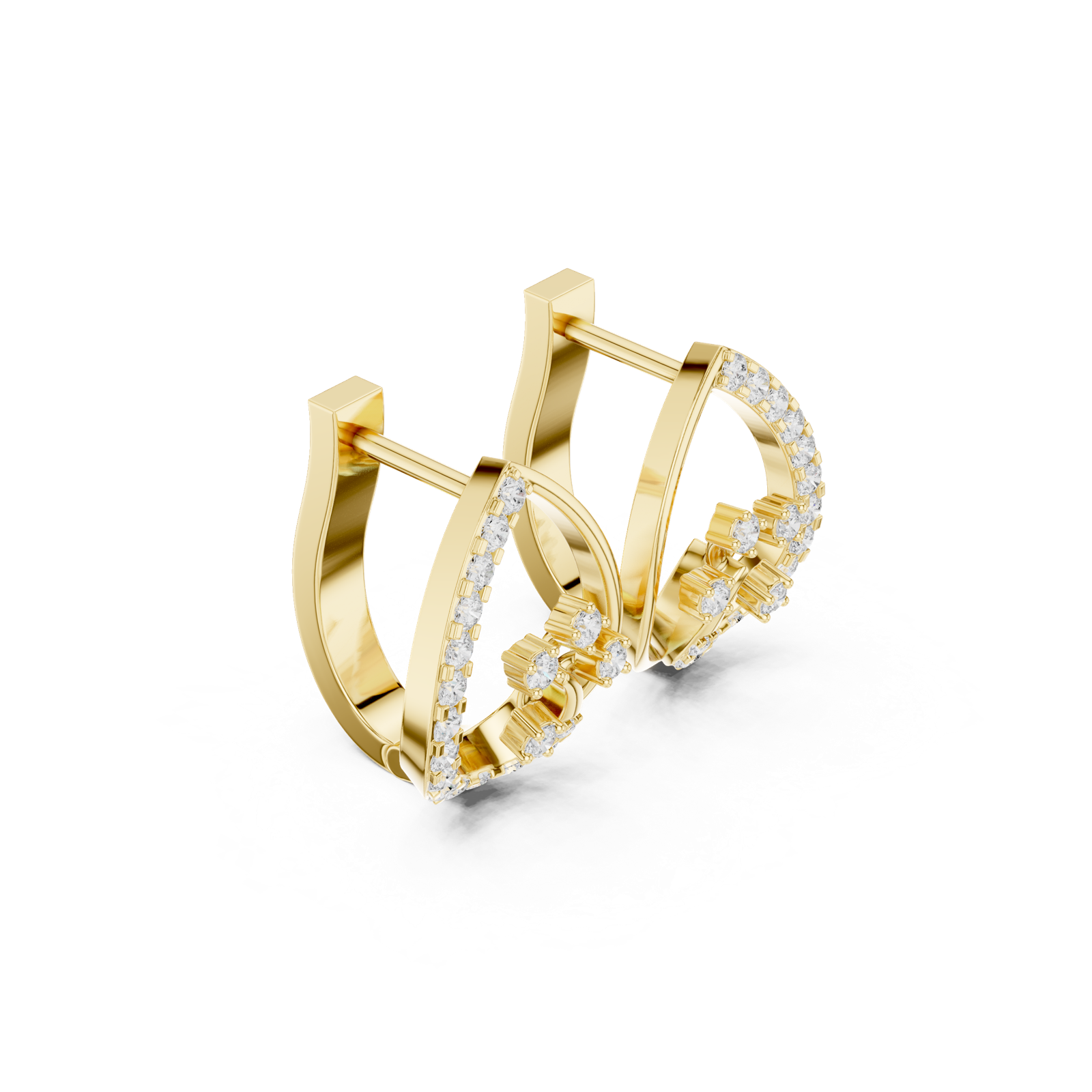 14K Solid Gold Lab Diamond Cluster Earrings, Yellow Gold, view 1