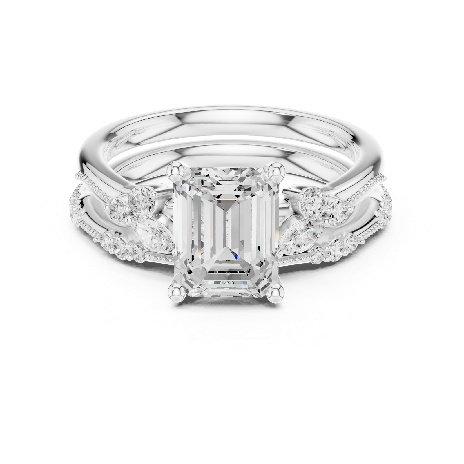 Gold Ring DDLR-299, Emerald center stone, White Gold, view 4