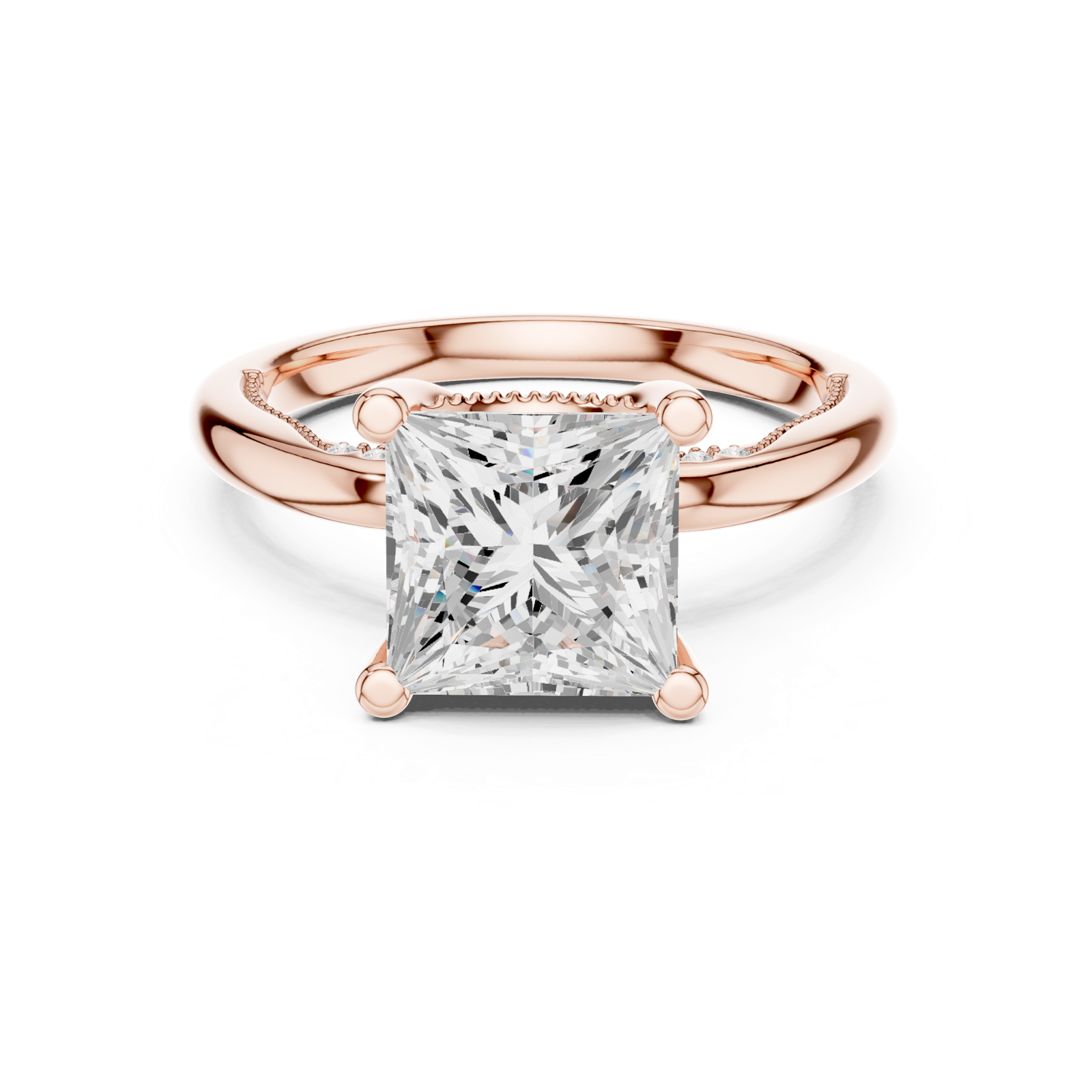 Gold Ring DDLR-175, Princess center stone, Rose Gold, view 4