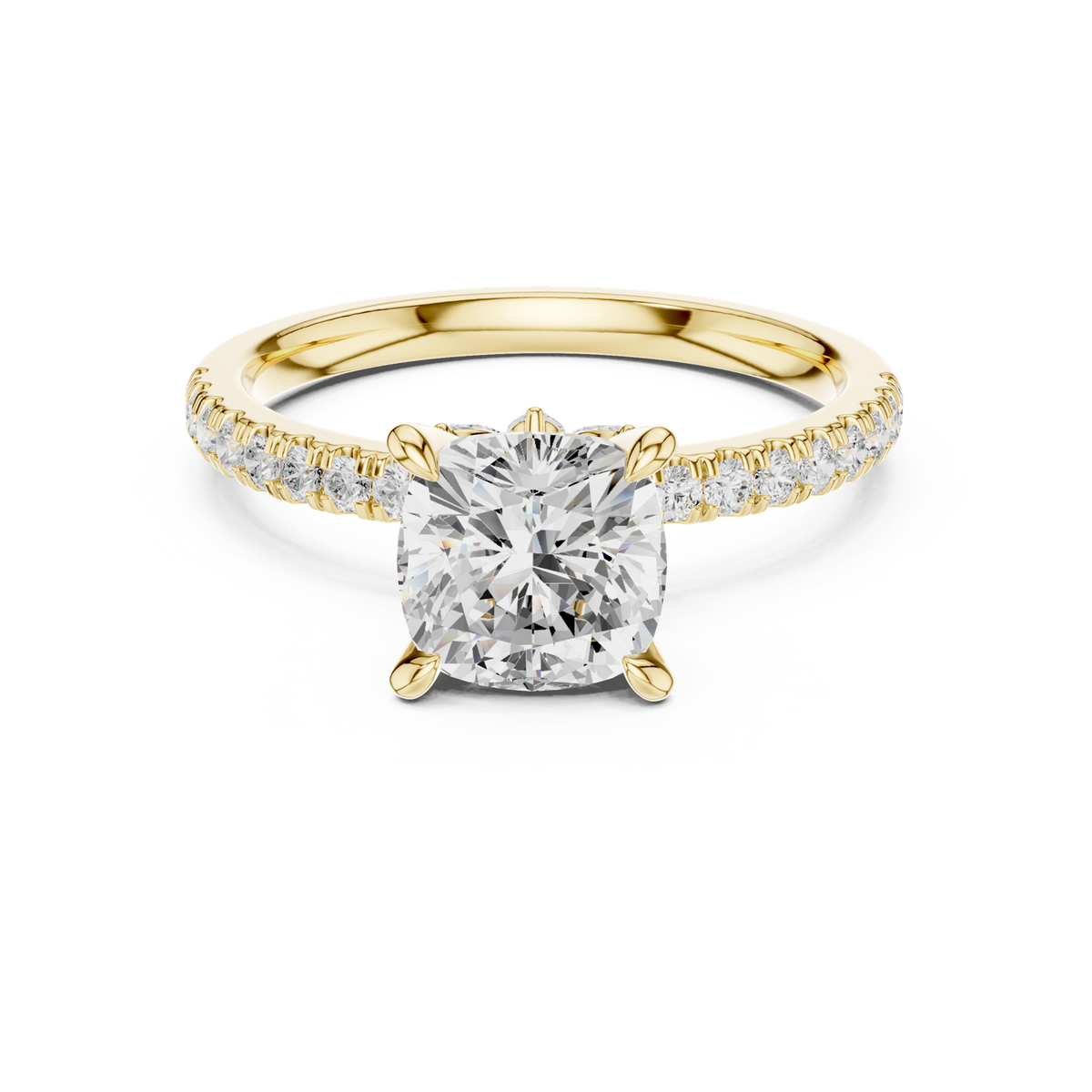14K Solid Gold Lab Diamond Solitaire Ring, Yellow Gold