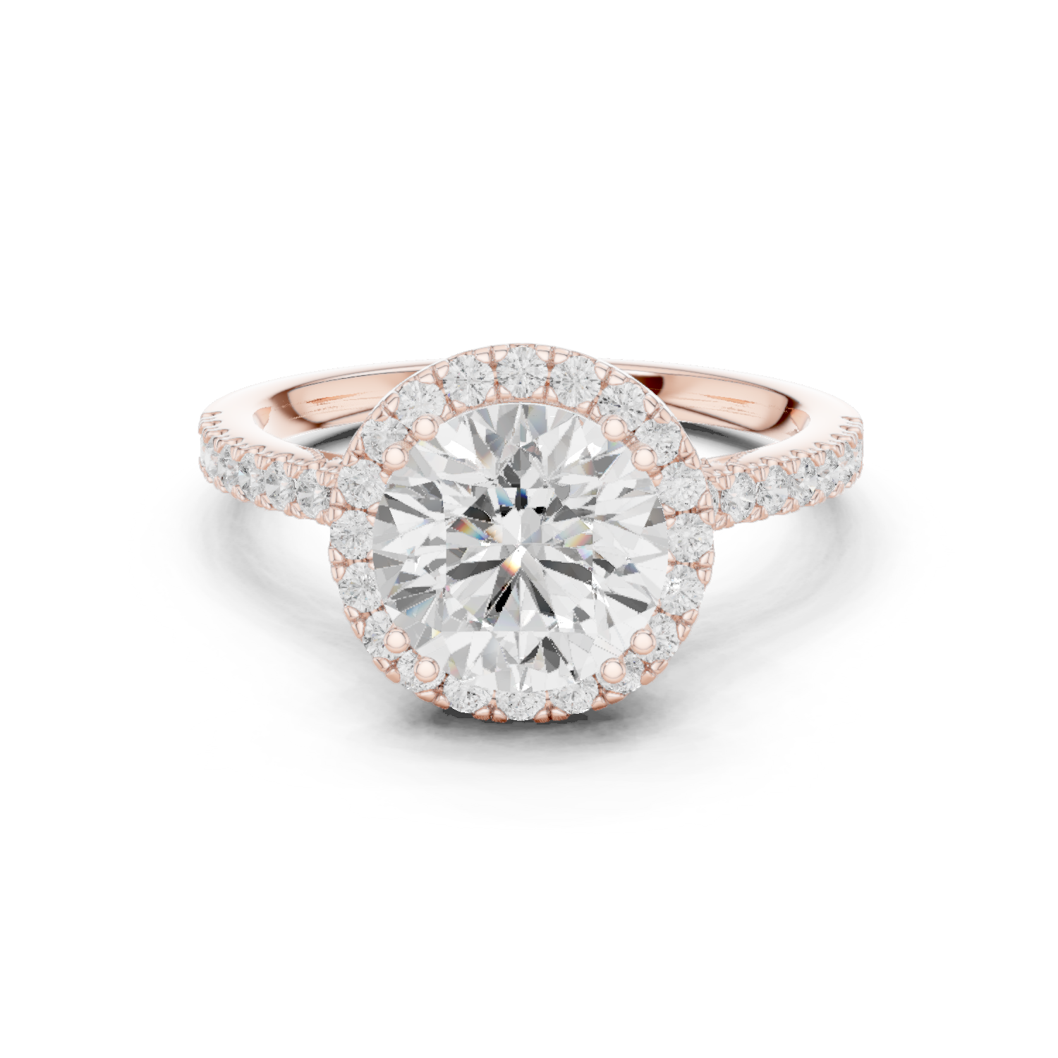 Gold Ring DDLR-255, Round center stone, Rose Gold