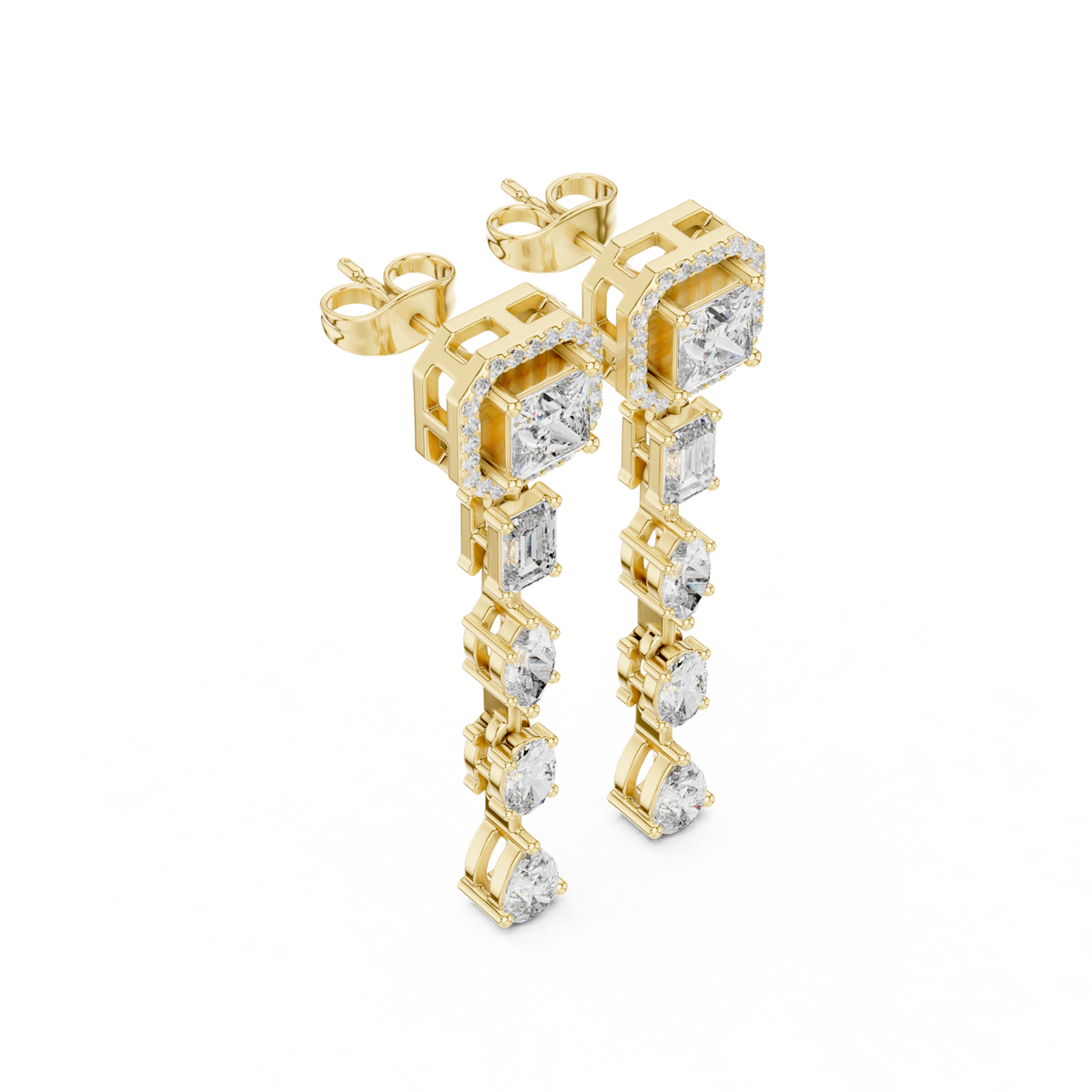 14K Solid Gold Lab Diamond Drop Earrings, Yellow Gold, view 2