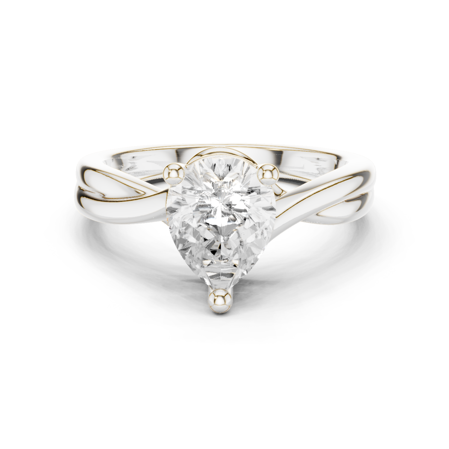 Gold Twisted Band Solitaire Engagement Ring, Pear center stone, White Gold