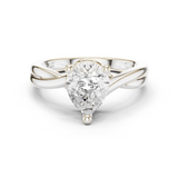 Gold Twisted Band Solitaire Engagement Ring, Pear center stone, White Gold