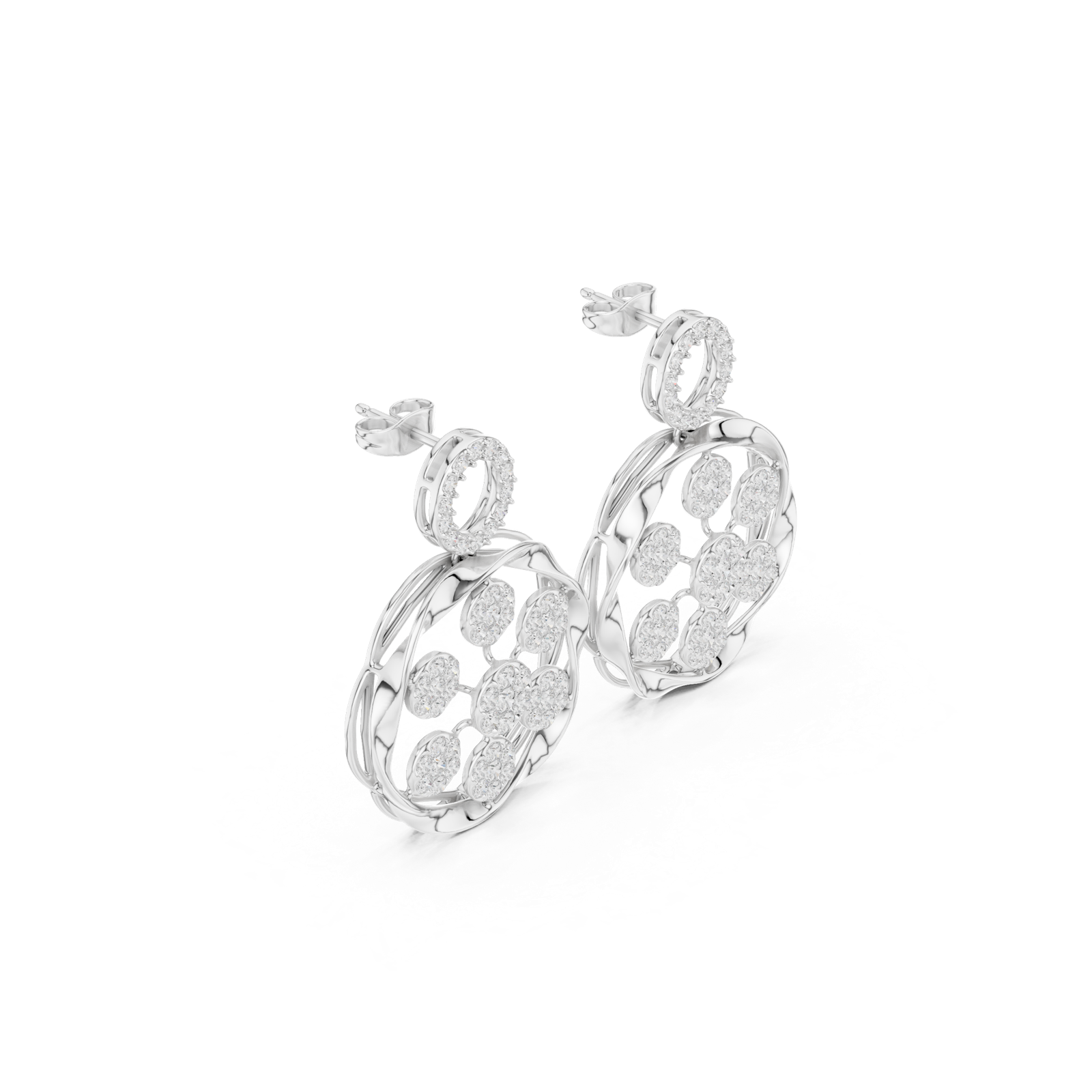 Gold Earrings SBER(35), White Gold, view 1
