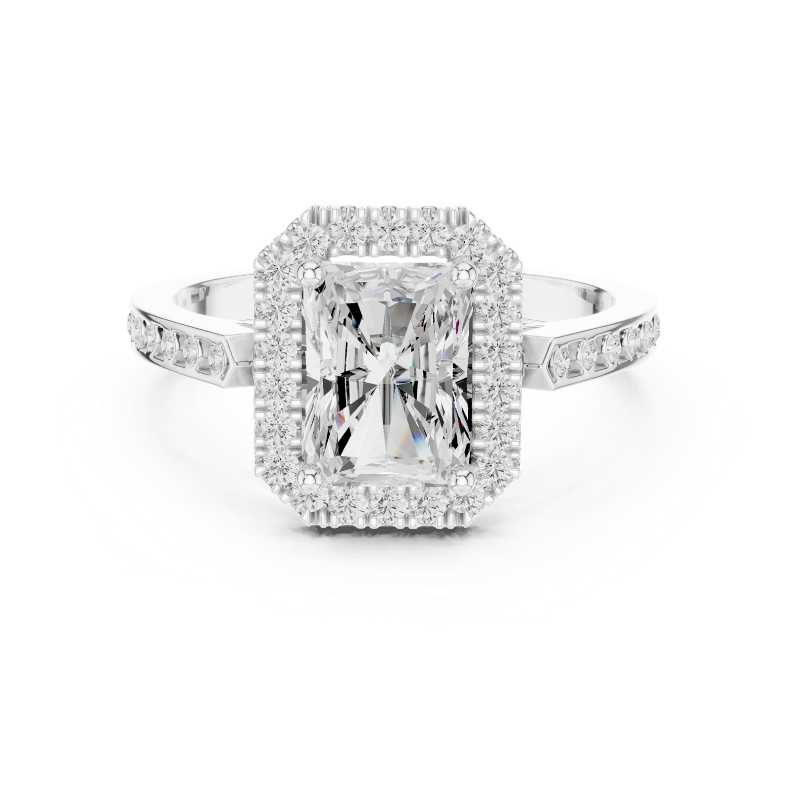 Gold Ring DDLR-349, Radiant center stone, White Gold, view 4