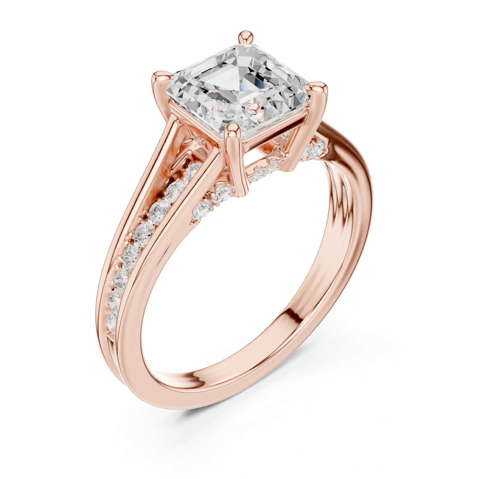 Gold Ring, Asscher center stone, Rose Gold, view 2