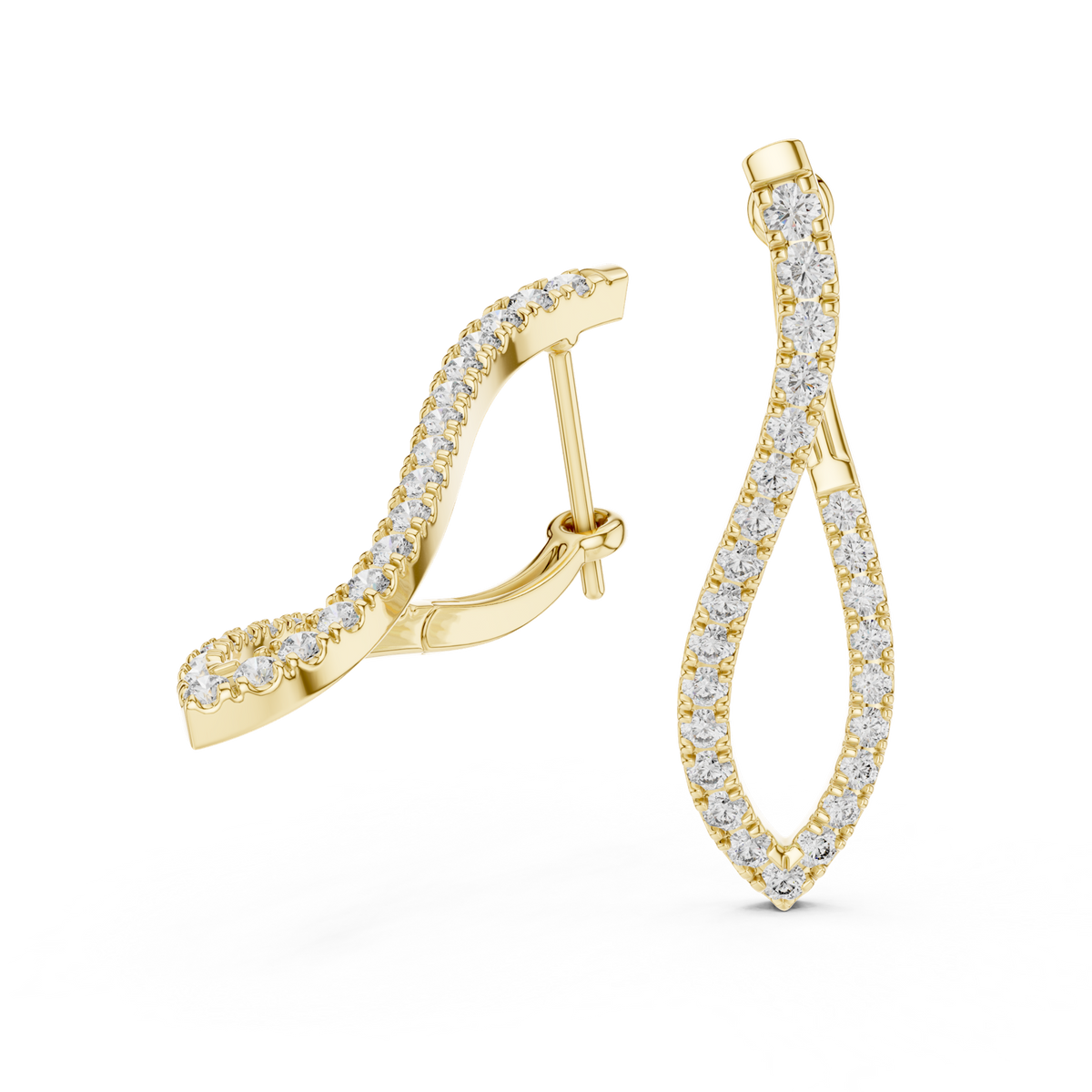 14K Solid Gold Lab Diamond Hoop Earrings, Yellow Gold, view 1