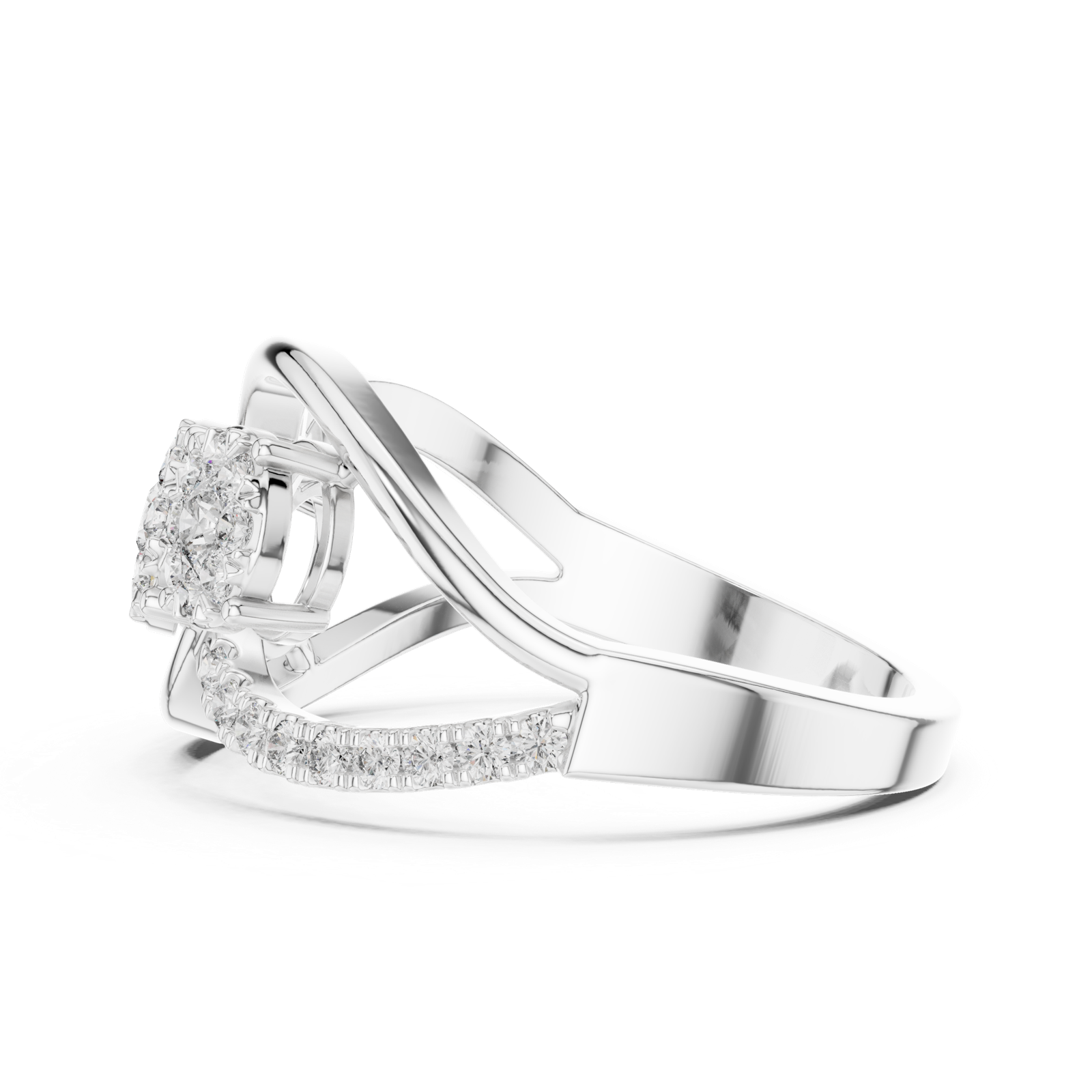 14K Solid Gold Lab Diamond Infinity Cluster Ring, White Gold, view 3