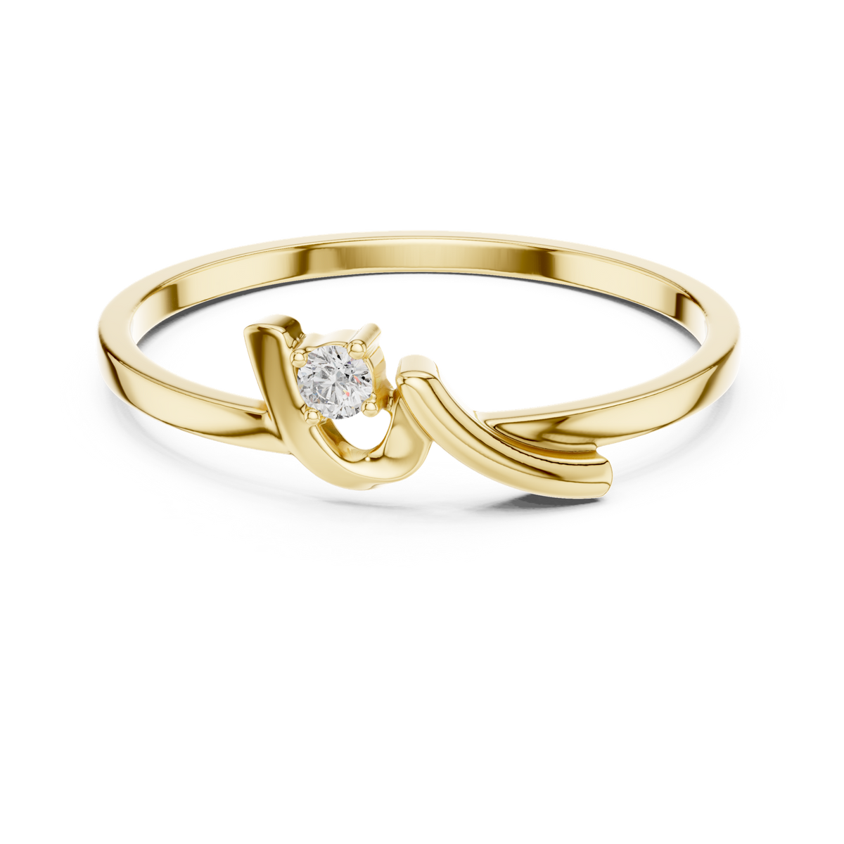 14K Solid Gold Lab Diamond Twist Ring, Yellow Gold