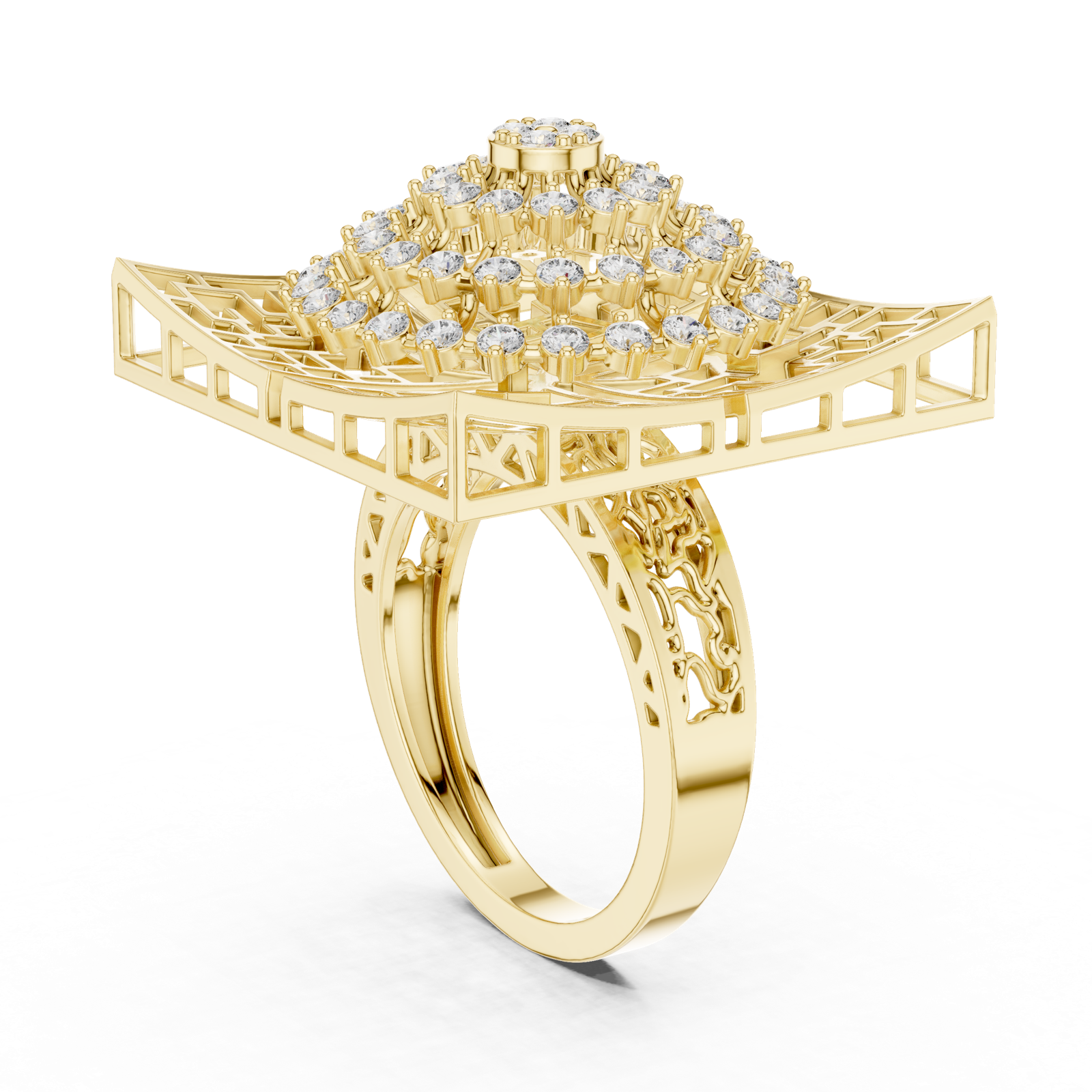 14K Solid Gold Lab Diamond Signet Ring, Yellow Gold, view 1