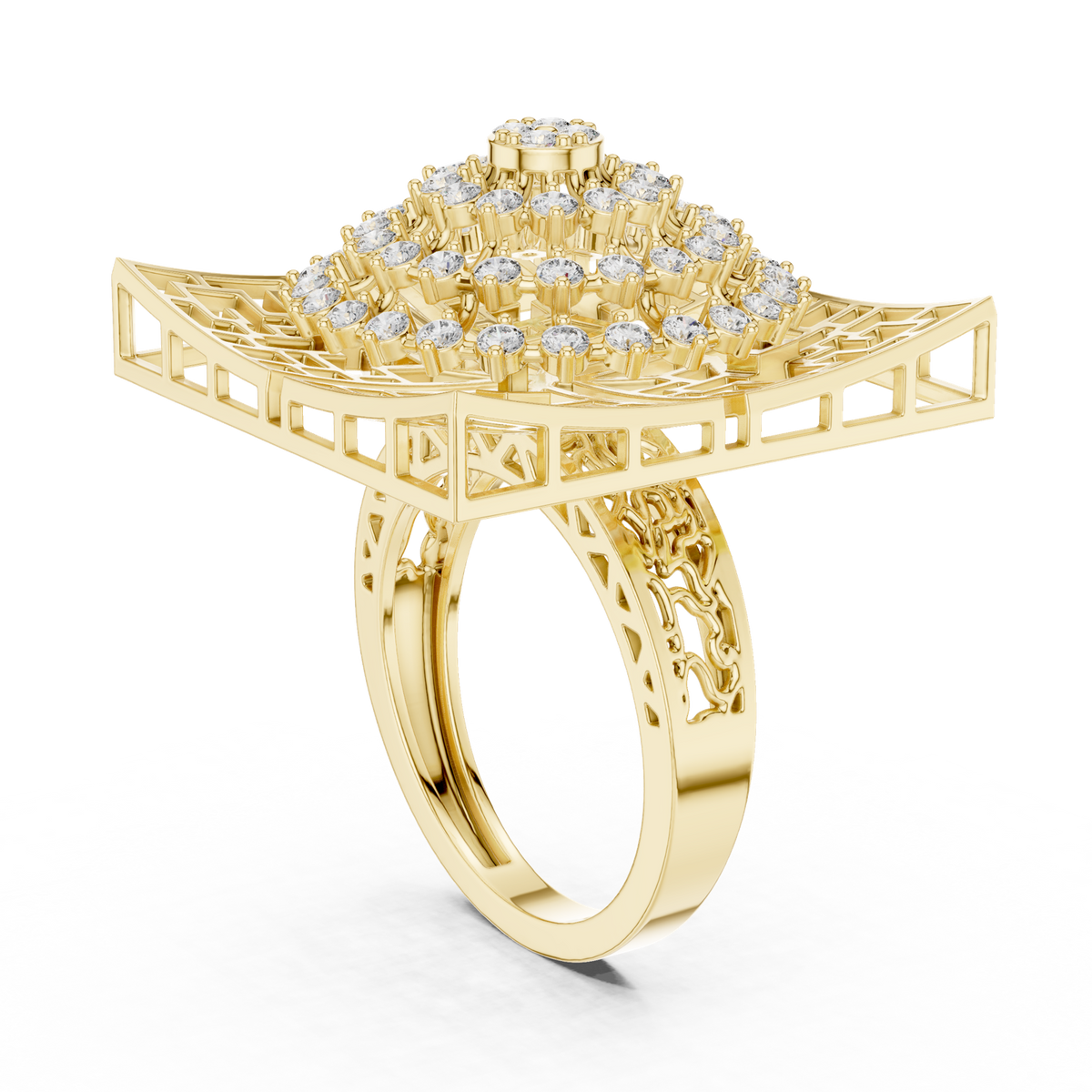 14K Solid Gold Lab Diamond Signet Ring, Yellow Gold, view 1