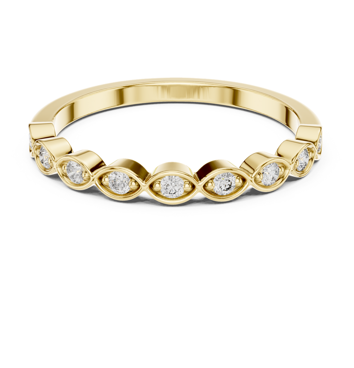 14K Solid Gold Lab Diamond Band Ring, Yellow Gold