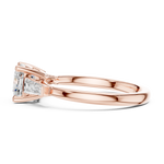 Gold Three-Stone Baguette Engagement Ring, Cushion center stone, Rose Gold, view 3