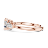 Gold Three-Stone Baguette Engagement Ring, Cushion center stone, Rose Gold, view 3