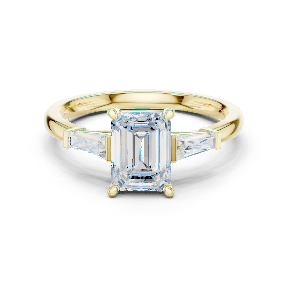 14K Solid Gold Lab Diamond Three-Stone Ring, Yellow Gold