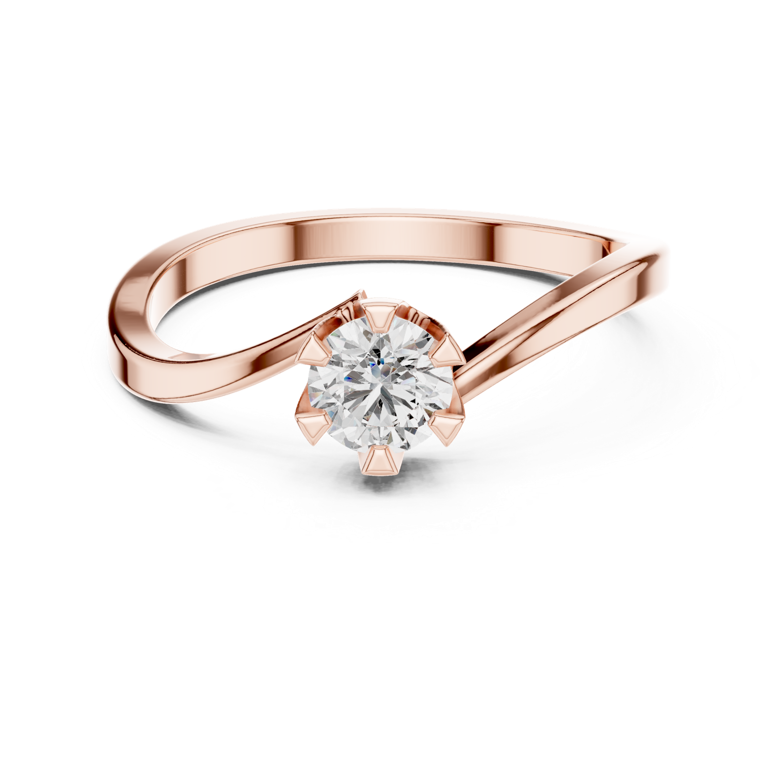 14K Solid Gold Lab Diamond Crossover Ring, Rose Gold