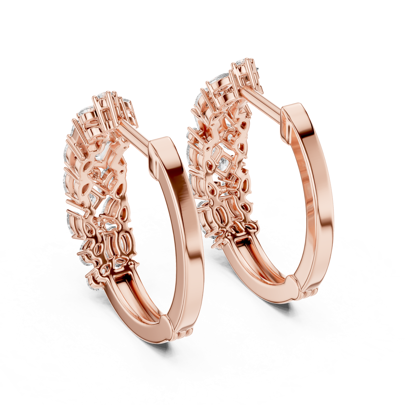 14K Solid Gold Lab Diamond Huggie Earrings, Rose Gold, view 3