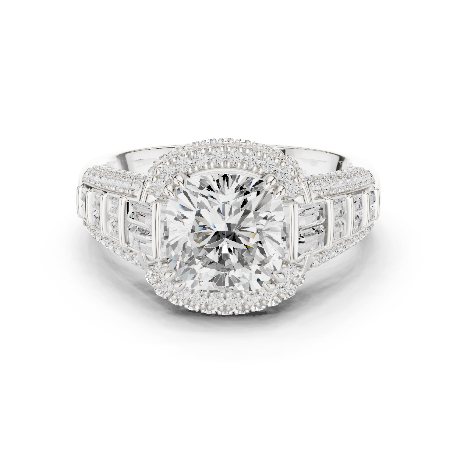 Gold Ring, Cushion center stone, White Gold