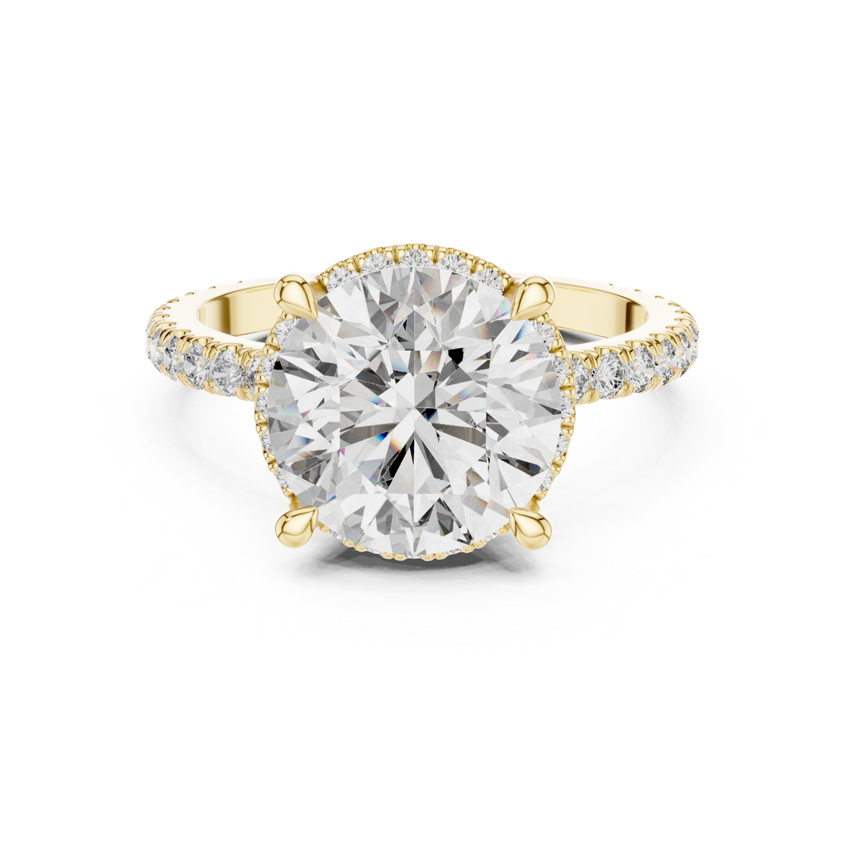 14K Solid Gold Lab Diamond Halo Ring, Yellow Gold