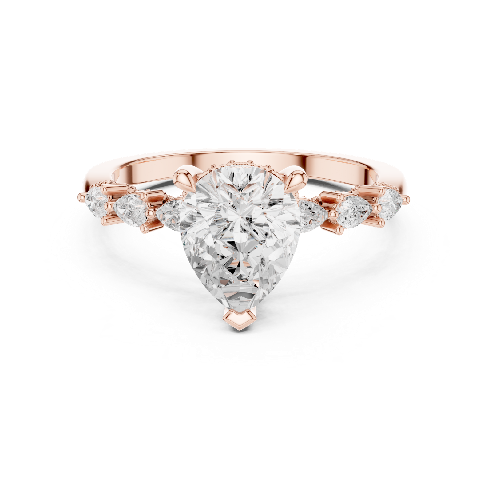 Gold Ring, Pear center stone, Rose Gold, view 4