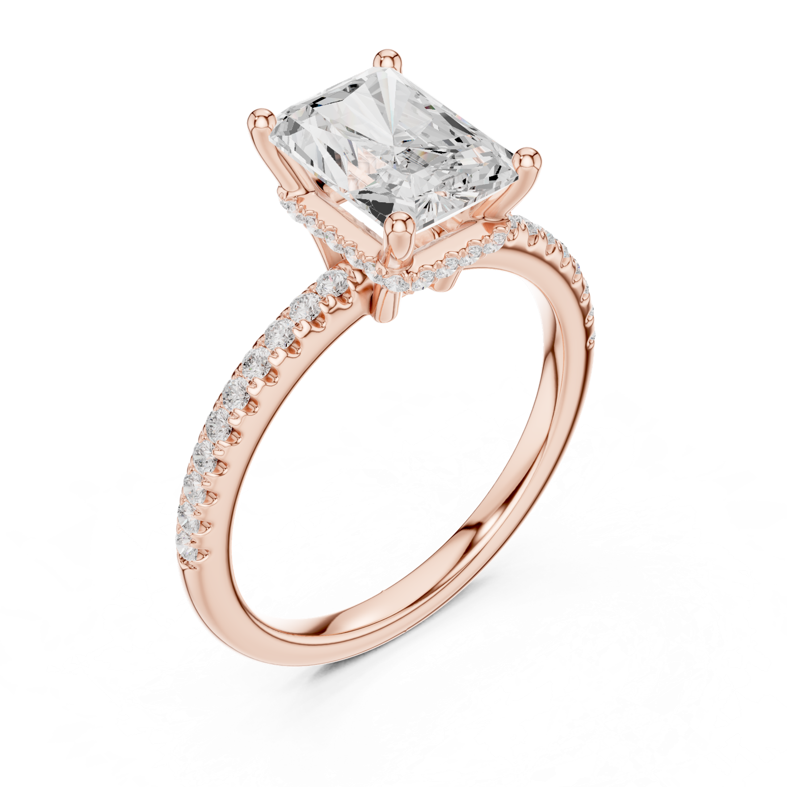 Gold Ring DDLR-177, Radiant center stone, Rose Gold, view 2