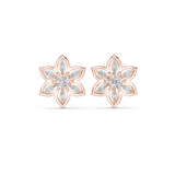 14K Solid Gold Lab Diamond Flower Cluster Earrings, Rose Gold