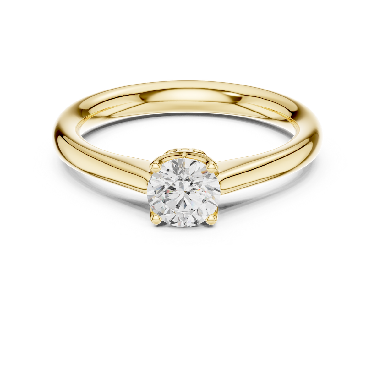 14K Solid Gold Lab Diamond Solitaire Ring, Yellow Gold