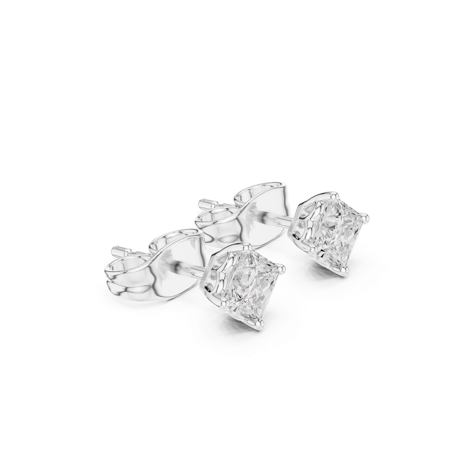 14K Solid Gold Lab Diamond Stud Earrings, White Gold, view 1