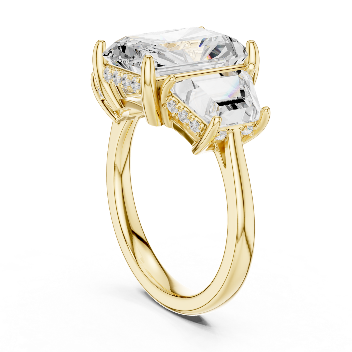 14K Solid Gold Lab Diamond Three-Stone Ring, Yellow Gold, view 1