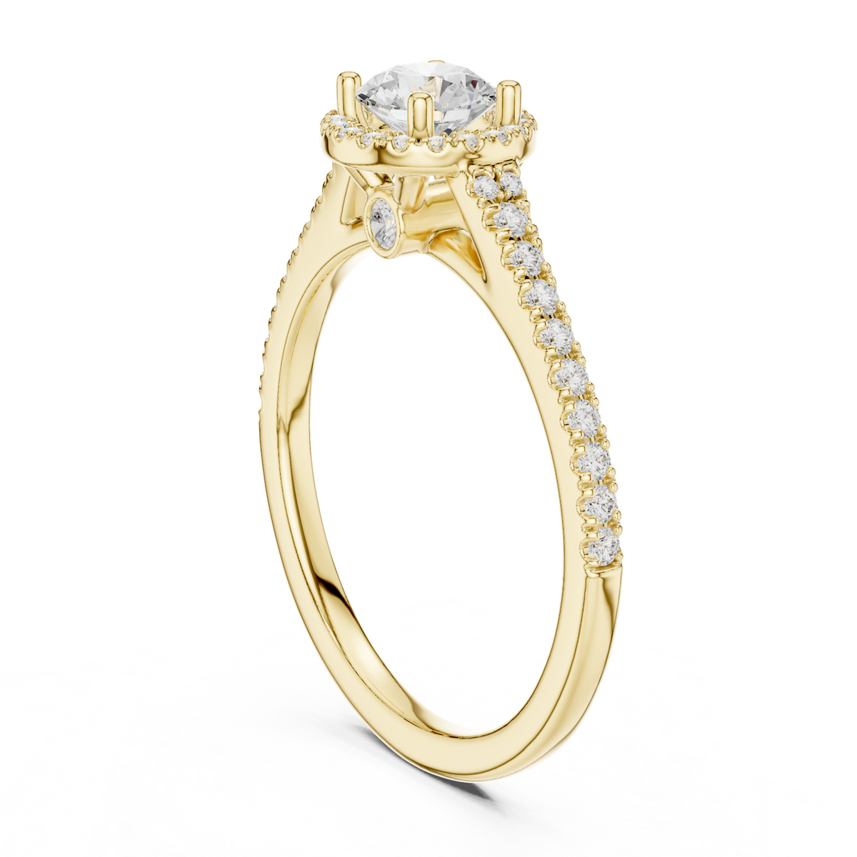 14K Solid Gold Lab Diamond Halo Ring, Yellow Gold, view 1