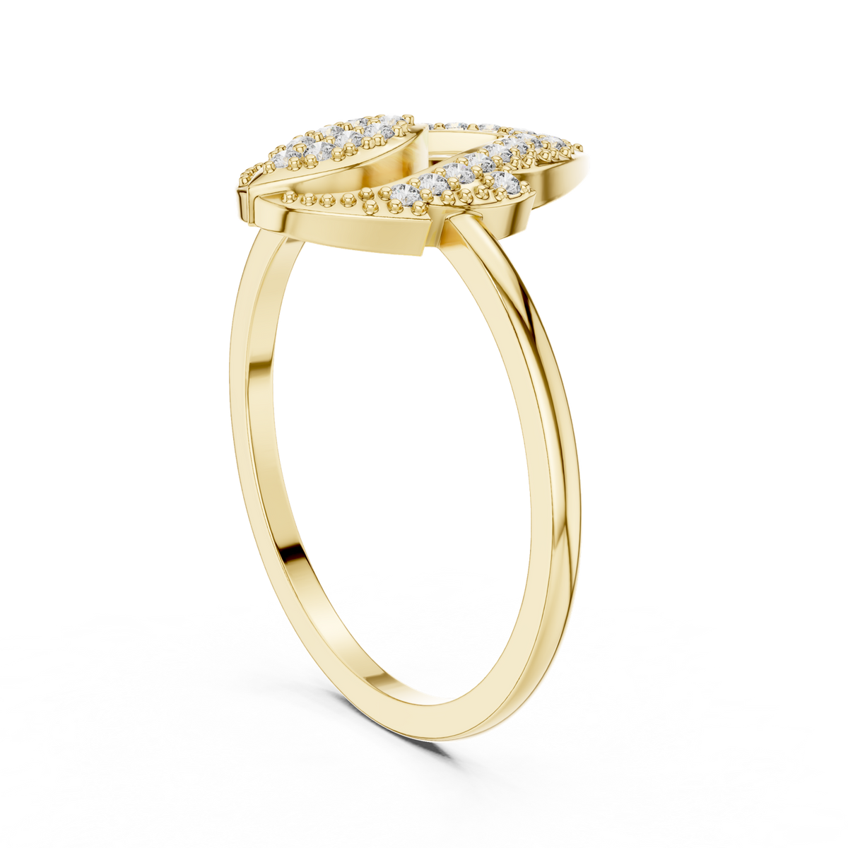 14K Solid Gold Lab Diamond Leaf Cluster Ring, Yellow Gold, view 1