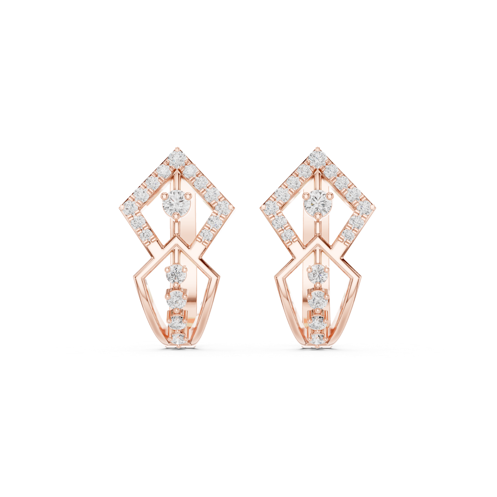 14K Solid Gold Lab Diamond Cluster Earrings, Rose Gold