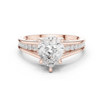 Gold Ring DDLR-253, Pear center stone, Rose Gold