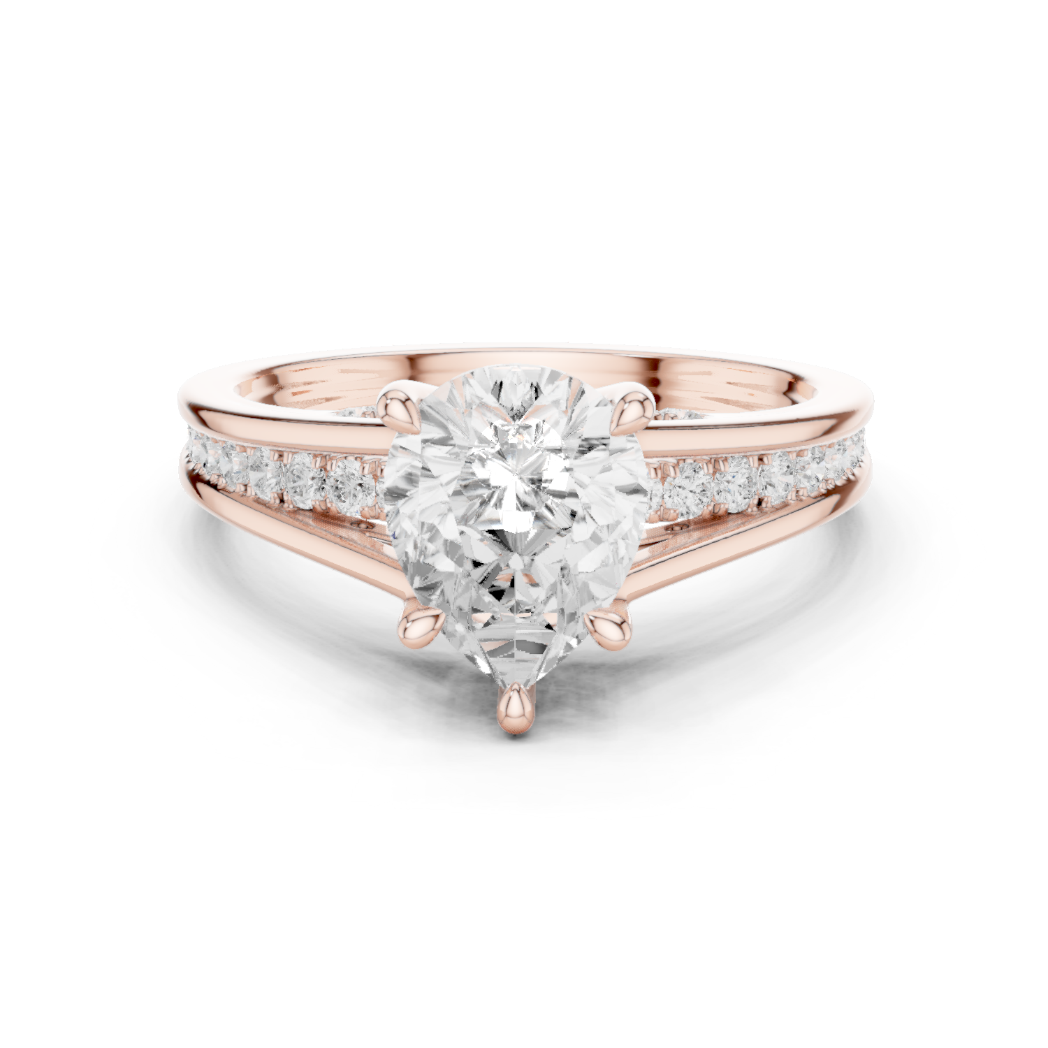 Gold Ring DDLR-253, Pear center stone, Rose Gold