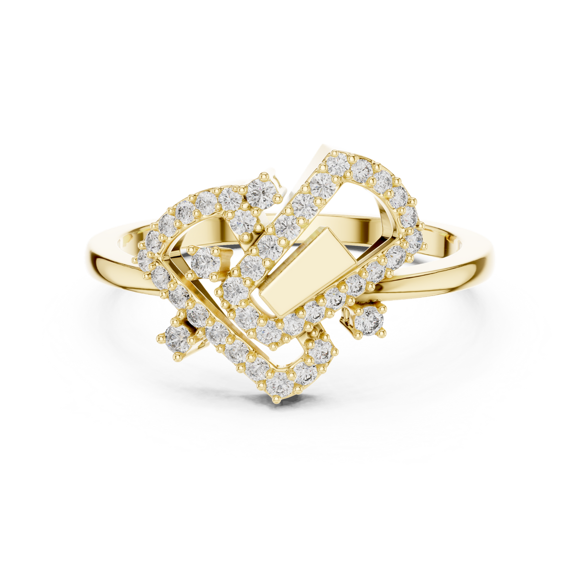 14K Solid Gold Lab Diamond Heart Cluster Ring, Yellow Gold