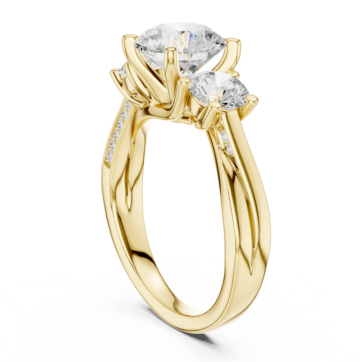 14K Solid Gold Lab Diamond Three-Stone Ring, Yellow Gold, view 1