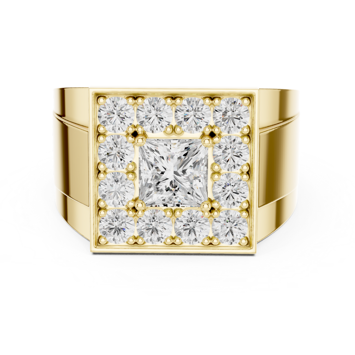 14K Solid Gold Lab Diamond Signet Ring, Yellow Gold