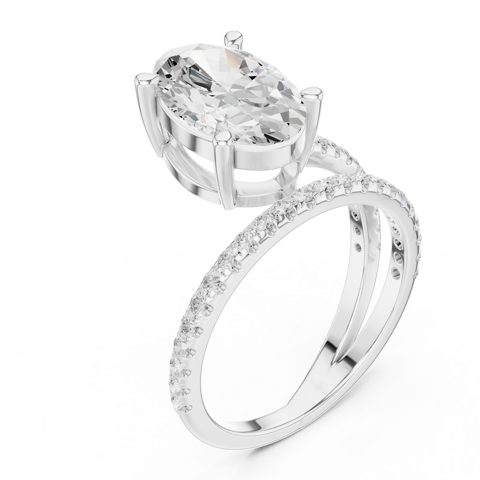 Gold Jewelry L35-39, Oval center stone, White Gold, view 2