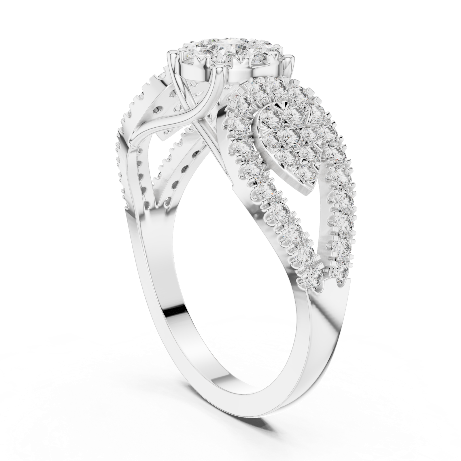 14K Solid Gold Lab Diamond Three-Stone Ring, White Gold, view 1