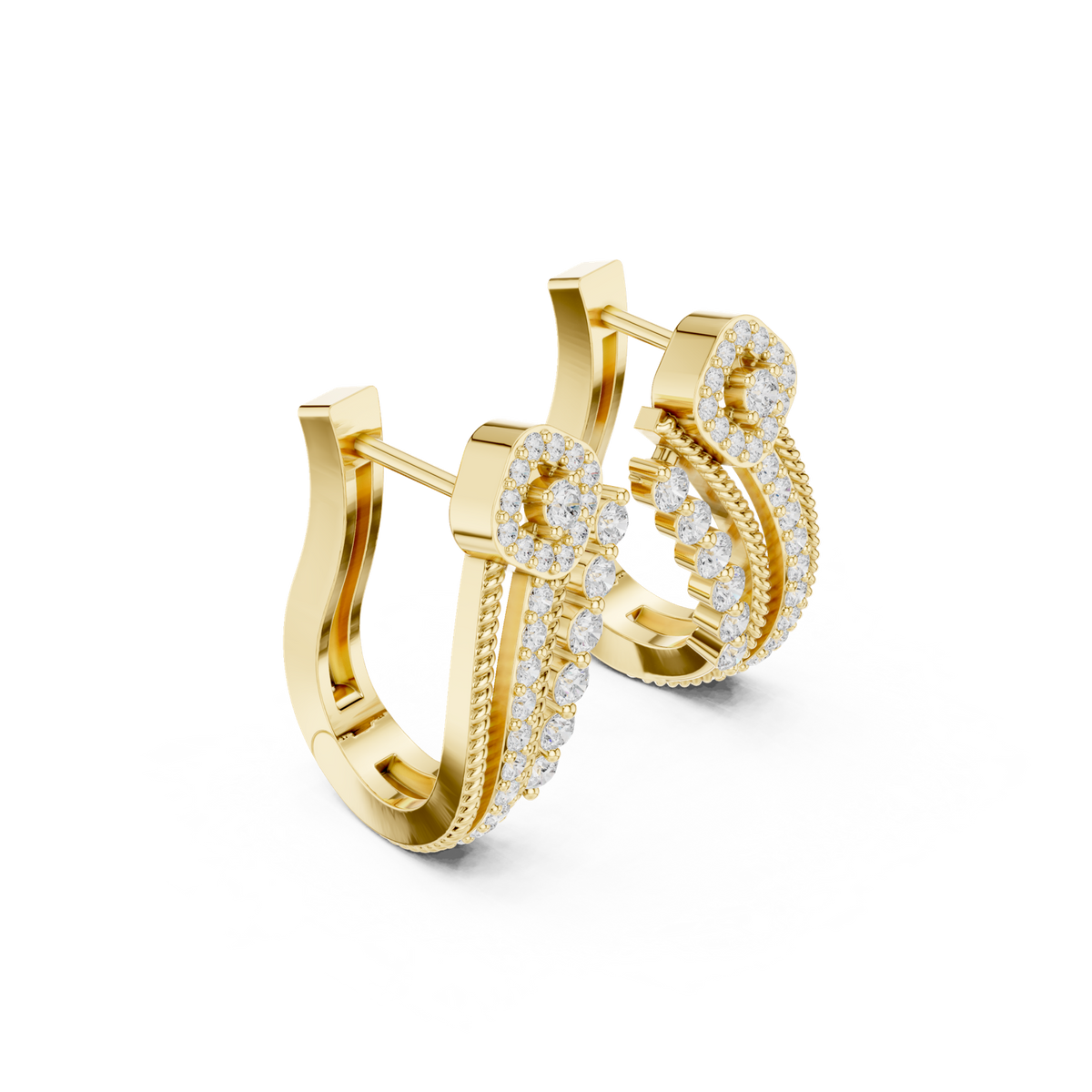 14K Solid Gold Lab Diamond Cluster Earrings, Yellow Gold, view 1